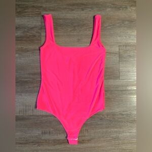 PrettyLittleThing Bodysuit 6 Hot Pink Squareneck Barbie Barbiecore NWT